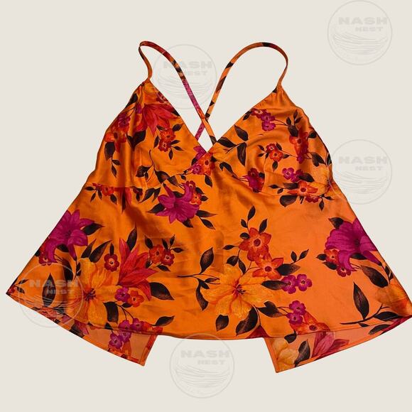 Victoria’s Secret Satin Floral Pajama Set XL | Orange Cami & Shorts, Tropical - Picture 2 of 6